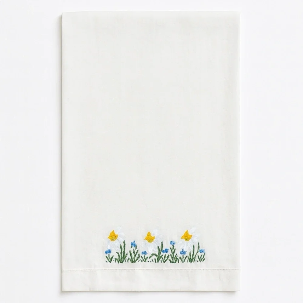 White Embroidered Linen Hand Towel